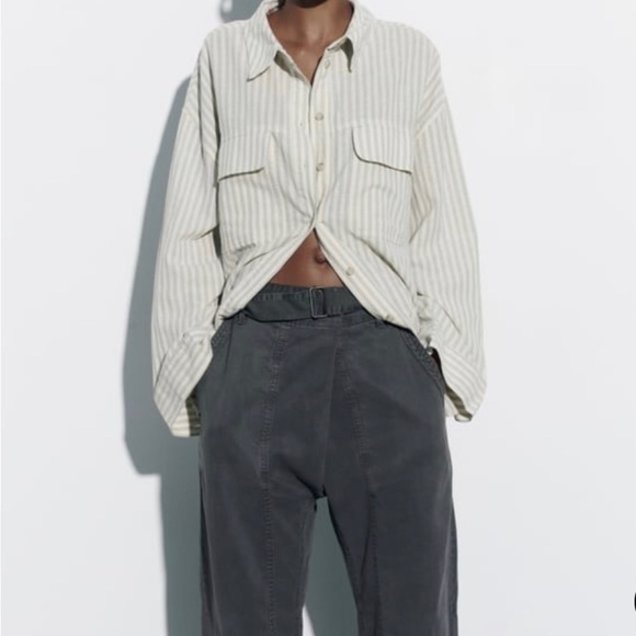 ZARA Stripped Linen Blend Shirt - Picture 5 of 12